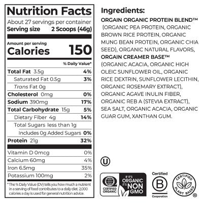 Orgain Organic 21g Plant-Based Protein Powder, Vanilla Bean 2.74 lbs.