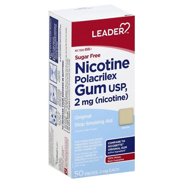 Leader Nicotine Polacrilex Gum Original Top Smoking Aid 2 Mg Gummies, 50 Ea