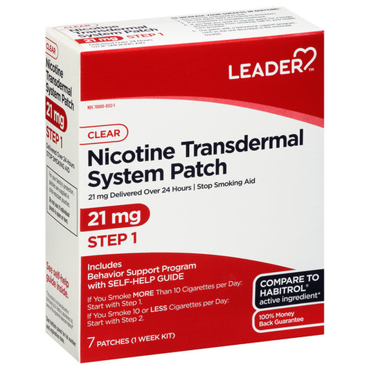 Leader Nicotine Transdermal System Patch Stop Smoking Aid 21 Mg, 7 Ea