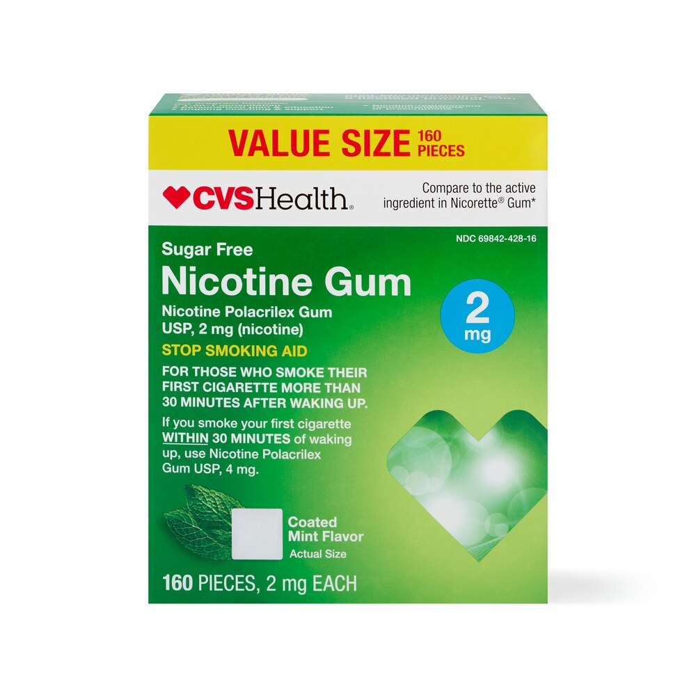 CVS Health Sugar Free Nicotine Gum, Mint, 160 Count, 2mg