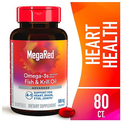 MegaRed 500mg Extra Strength Omega-3 Krill Oil Supplement Softgels – 80 Count