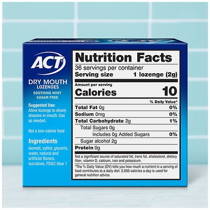 ACT Dry Mouth Moisturizing Lozenges – Soothing Mint Flavor, 36 Count