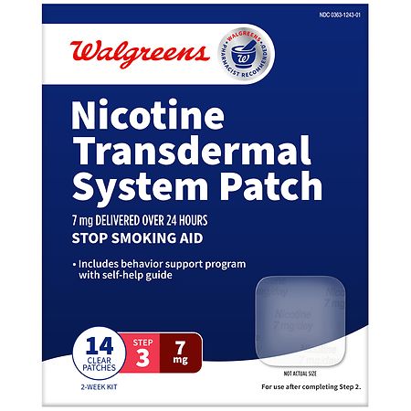 Walgreens Nicotine Transdermal System Patches Step 3, 7 mg Clear