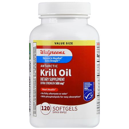 Walgreens Extra Strength Antarctic Krill Oil 500 mg Softgels – 120-count