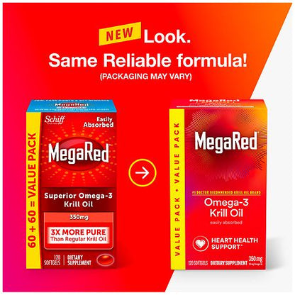 MegaRed 350mg Superior Omega-3 Krill Oil Softgels – 120 Count