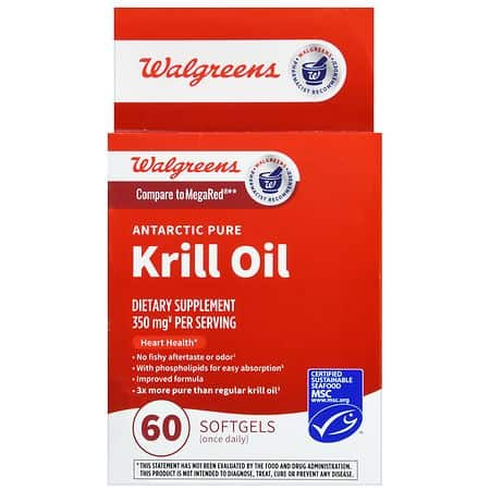 Walgreens Antarctic Pure Krill Oil 350 mg Softgels – 60 Count