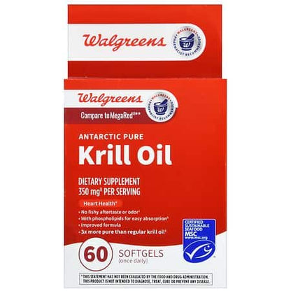 Walgreens Antarctic Pure Krill Oil 350 mg Softgels – 60 Count