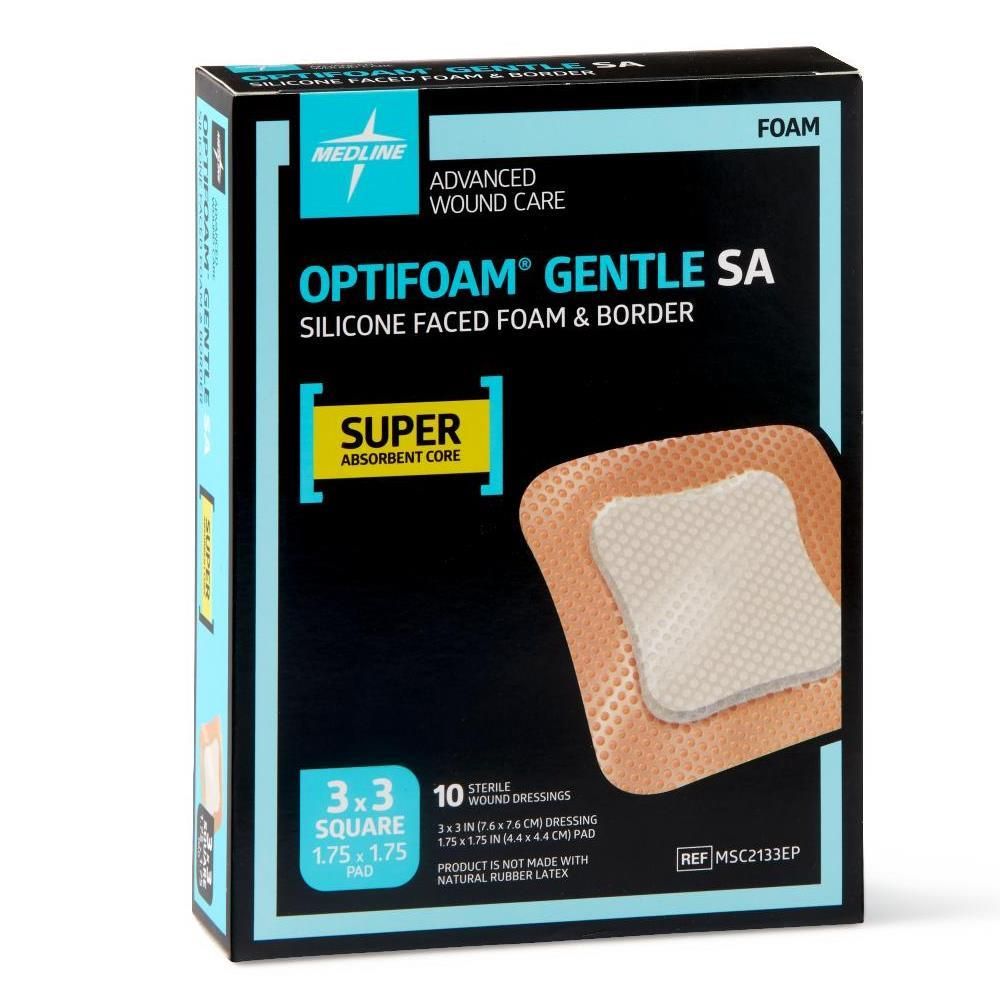 Optifoam Gentle EX Bordered Foam Dressing in Educational Packaging, 3" x 3" (10/box)