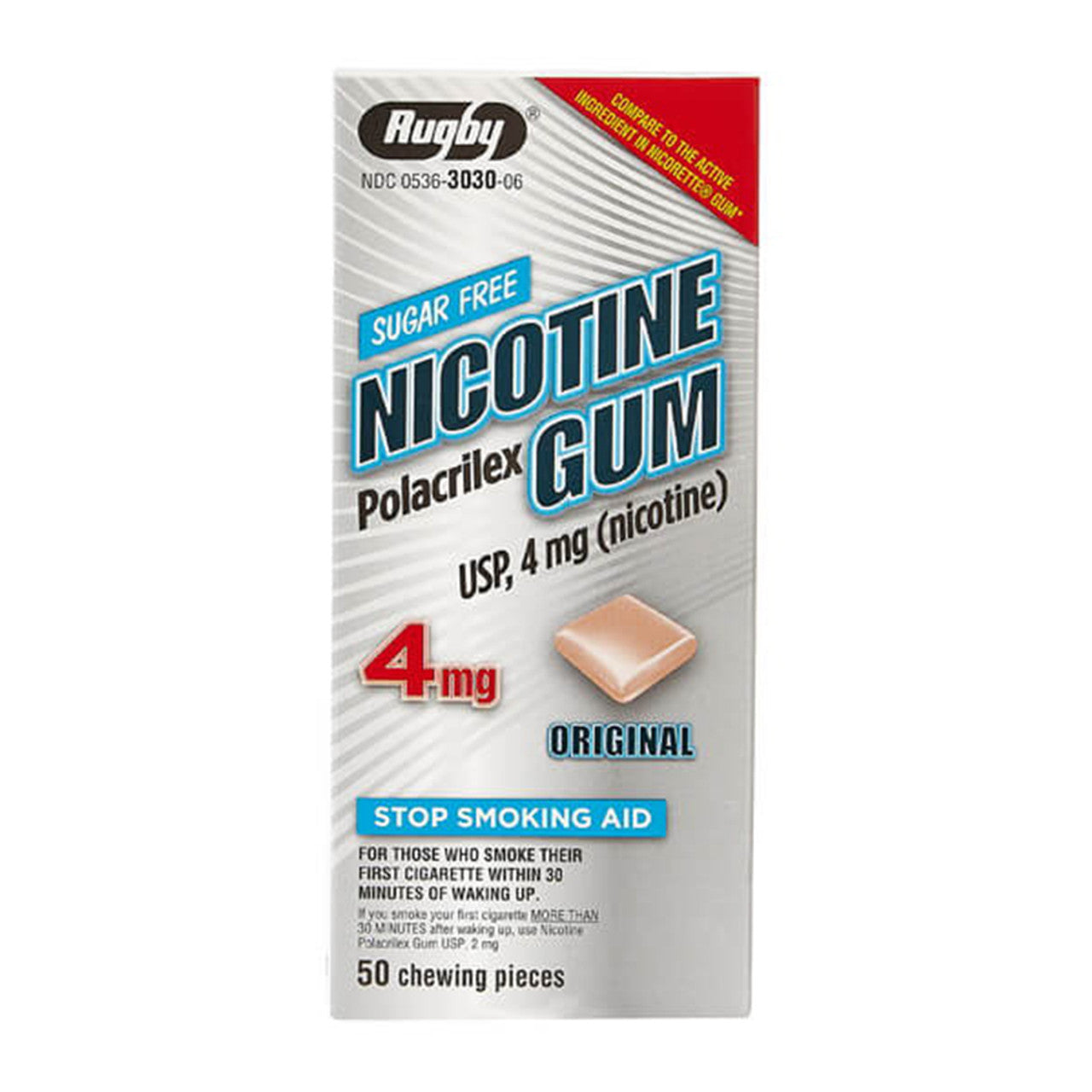 Rugby Sugar Free 4 Mg Nicotine Polacrilex Gum Original Chewable Pieces, Stop Smoking Aid, 50 Ea