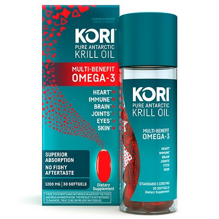 Kori Pure Antarctic Krill Oil Omega-3 Softgels – 1200mg, 30 Count