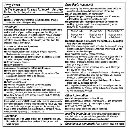 Walgreens Nicotine Polacrilex Lozenge, 4 mg Mint, 72 ea