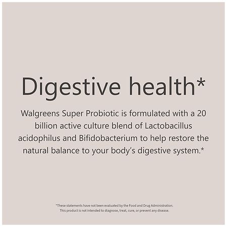 Walgreens Probiotic Capsules for Digestive Support – 20 Billion Active Cultures, 30 Capsules