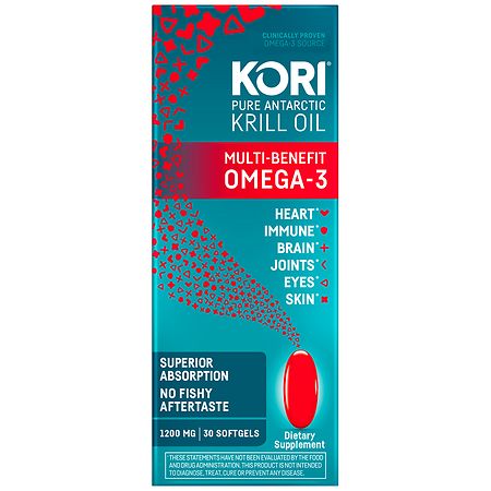 Kori Pure Antarctic Krill Oil Omega-3 Softgels – 1200mg, 30 Count