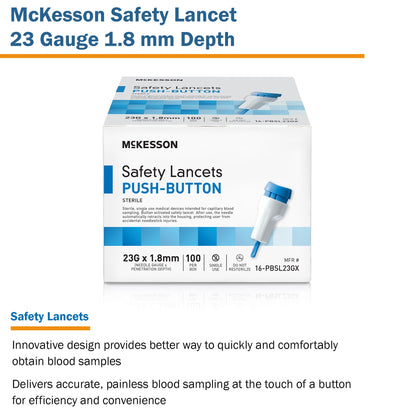 McKesson Safety Lancets, Pressure-Activated - 23 Gauge Needle, 1.8mm Depth, 100 Count, 1 Pack