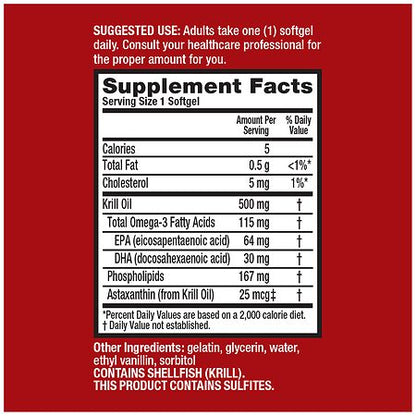 MegaRed 500mg Extra Strength Omega-3 Krill Oil Supplement Softgels – 80 Count