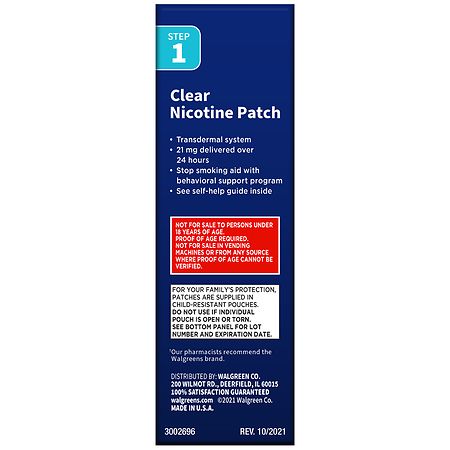 Walgreens Nicotine Transdermal System Patches Step 1, 21 mg Clear