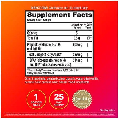 MegaRed Advanced 4-in-1 500 mg Concentrated Omega-3 Fish & Krill Oil Supplement – 25 Softgels