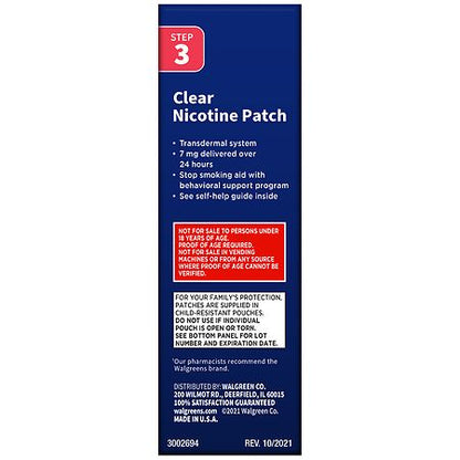 Walgreens Nicotine Transdermal System Patches Step 3, 7 mg Clear