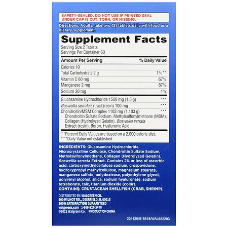 Walgreens Glucosamine Chondroitin Tablets Triple Strength – 60-Day Supply