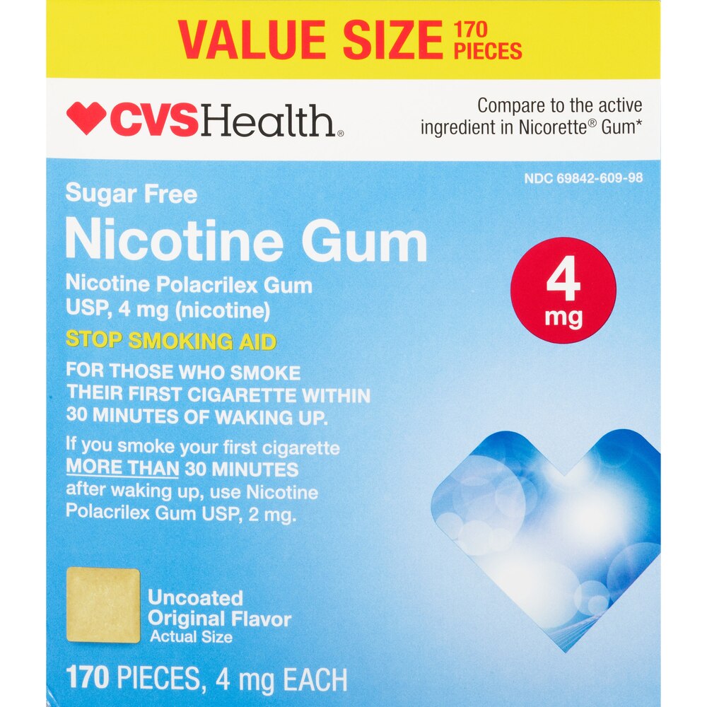 CVS Health Sugar Free Nicotine Gum, Original, 4mg 170 Ct