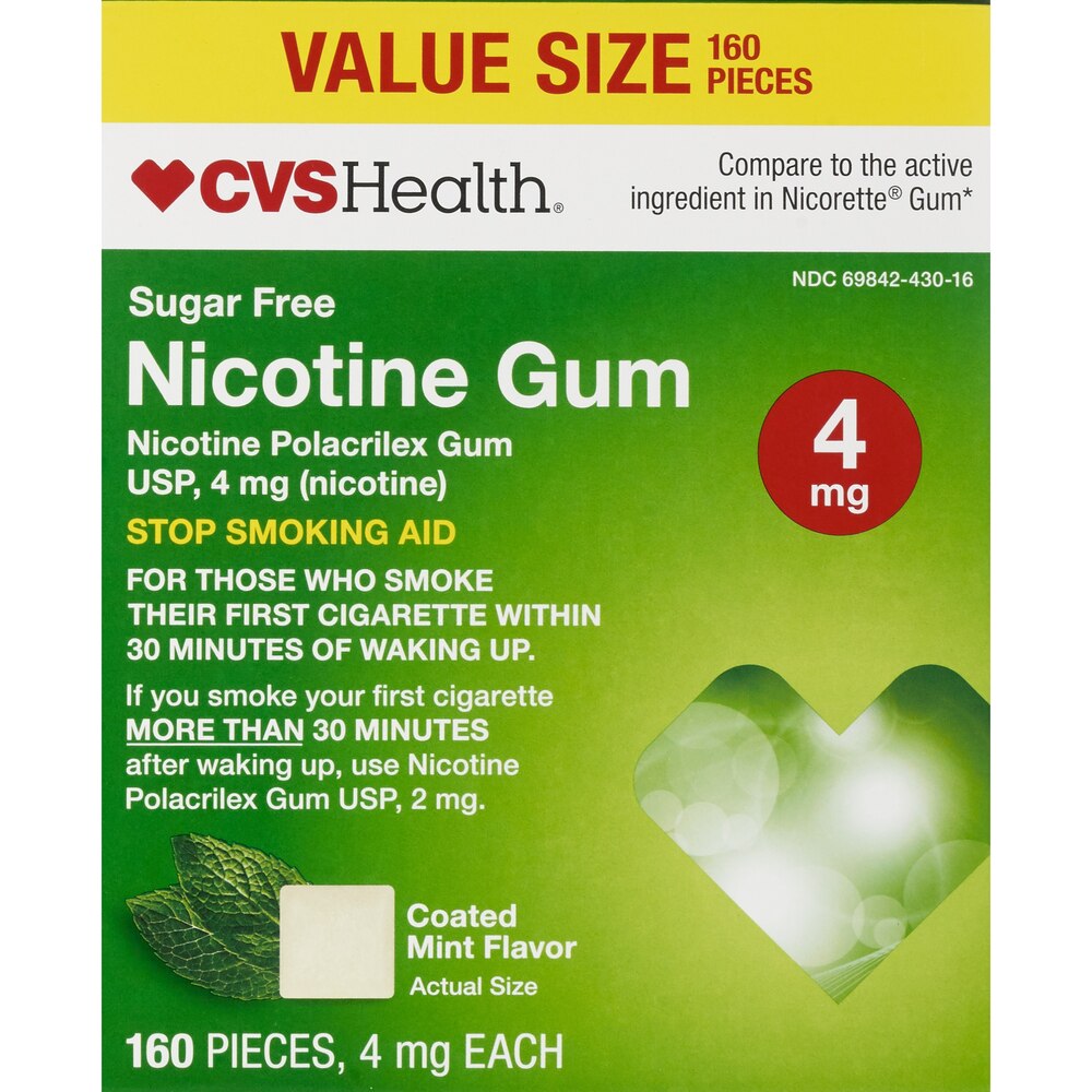 CVS Health Sugar Free Nicotine Gum, Mint, 160 Count, 4mg