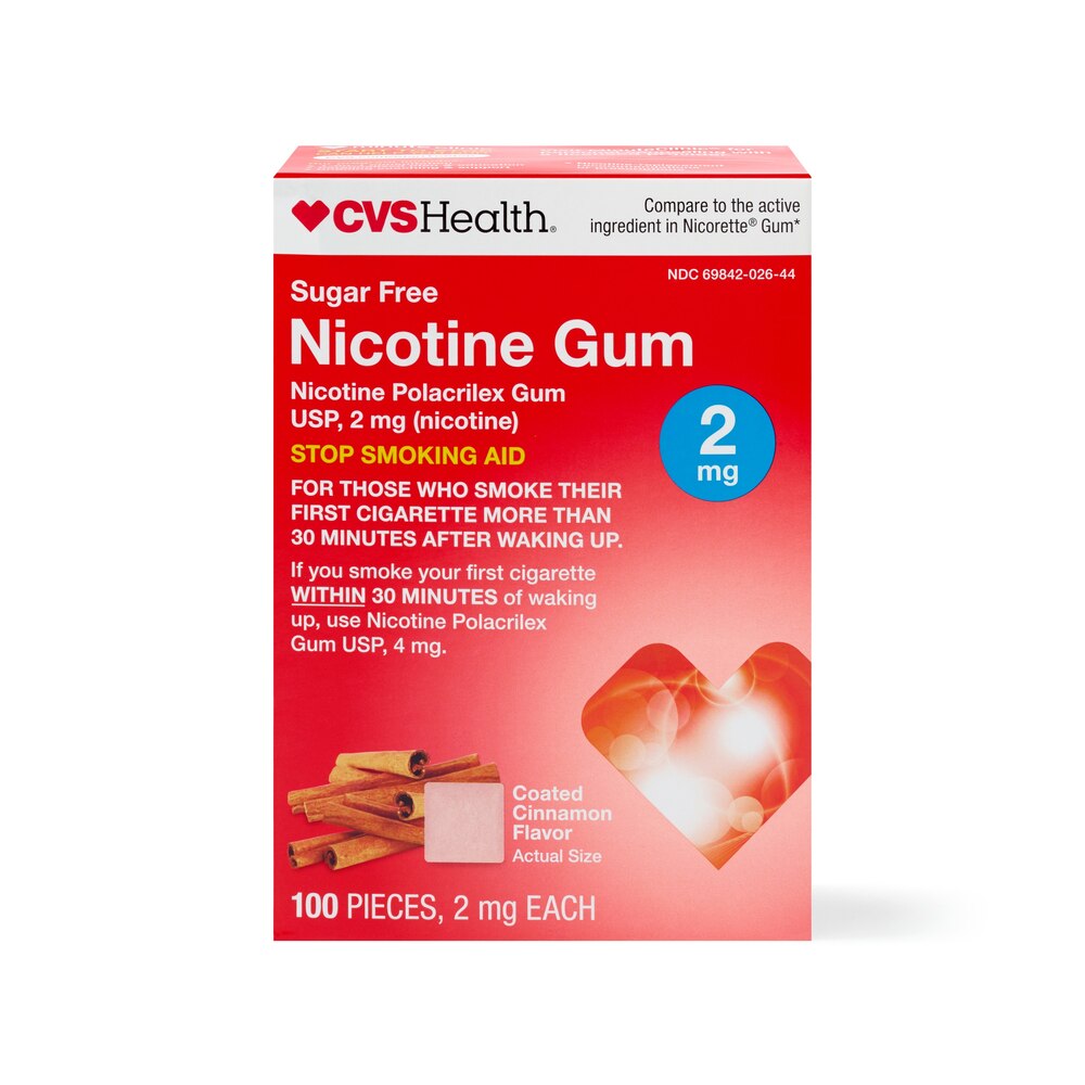 CVS Health Sugar Free Nicotine Gum, Cinnamon, 2mg