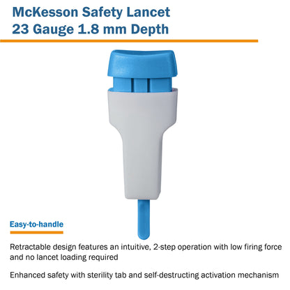 McKesson Safety Lancets, Pressure-Activated - 23 Gauge Needle, 1.8mm Depth, 100 Count, 1 Pack