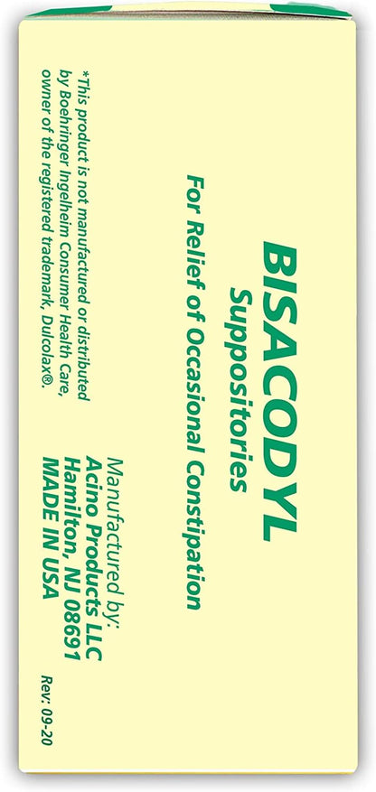 Bisacodyl Suppositories, 10 mg, Box of 100's