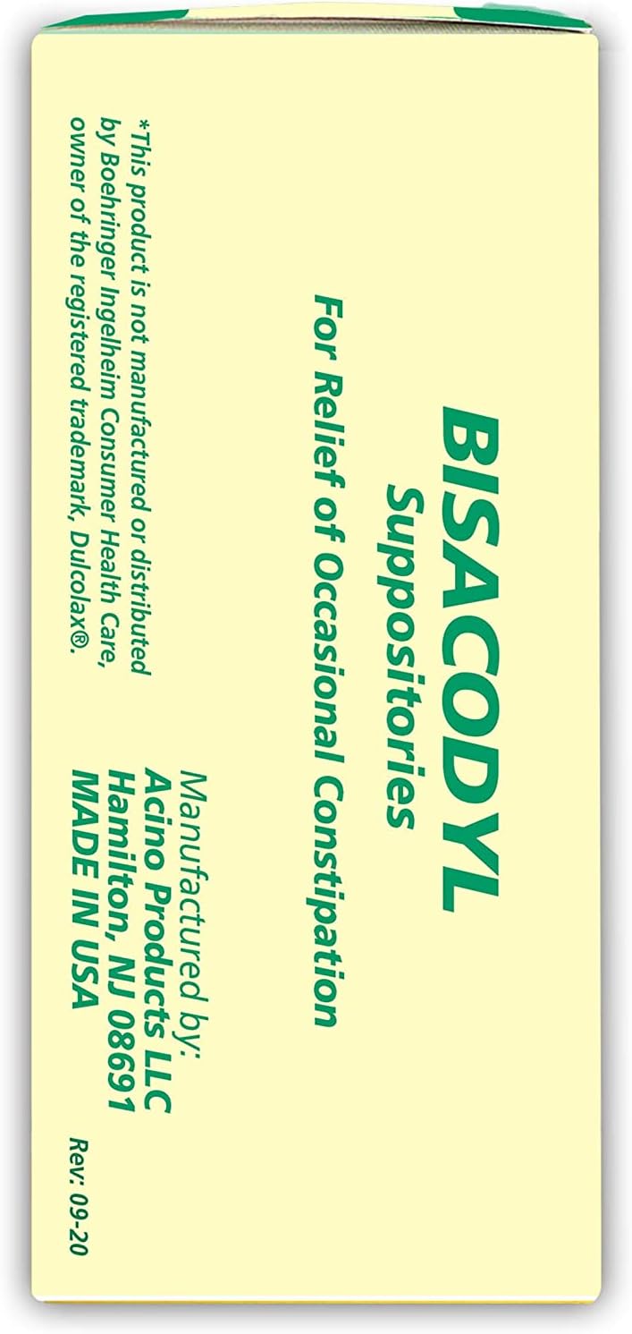 Bisacodyl Suppositories, 10 mg, Box of 100's