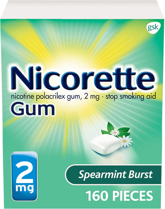 Nicorette Coated 2mg Nicotine Gum to Quit Smoking - Spearmint Burst Flavored Stop Smoking Aid - 160 Count