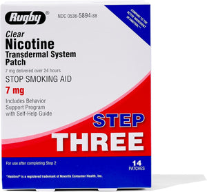 Rugby Clear Nicotine Patches - Transdermal System Patch - Smoking or Vaping Quitting Aid - Step 3-7mg - 14 Count