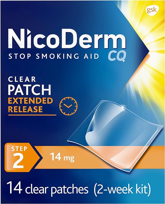 NicoDerm CQ Step 2 Nicotine Patches to Quit Smoking - Stop Smoking Aid, 14 Count (2-Week Kit)