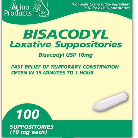 Bisacodyl Suppositories, 10 mg, Box of 100's