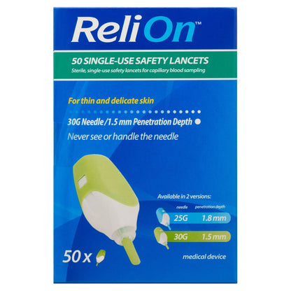 ReliOn (2 Pack) 30 Gauge Needle 2-in-1 Lancing Device for Sensitive Skin - 50 Count