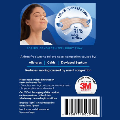 Breathe Right Nasal Strips, Tan, 30 CT, Large