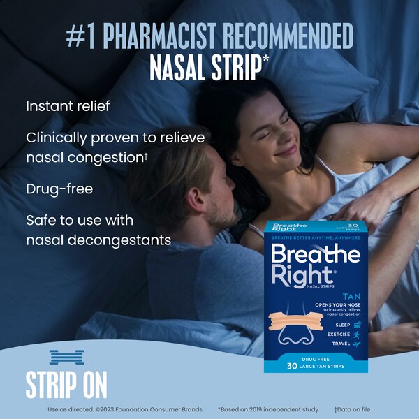 Breathe Right Nasal Strips, Tan, 30 CT, Large