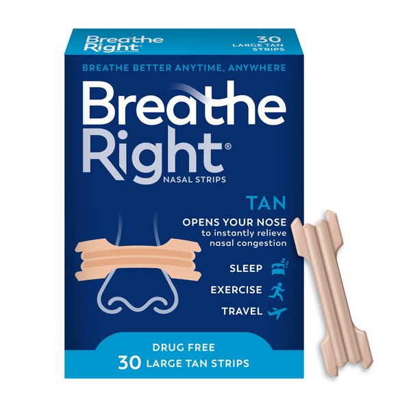 Breathe Right Nasal Strips, Tan, 30 CT, Large