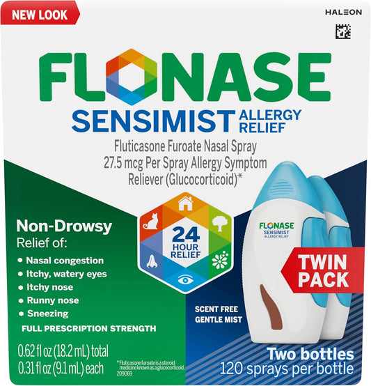 Flonase Sensimist Allergy Relief Nasal Spray for Non-Drowsy, 24-Hour Multi-Symptom Allergy Relief – 120 Sprays (Pack of 2)