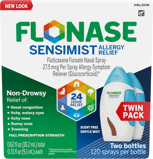 Flonase Sensimist Allergy Relief Nasal Spray for Non-Drowsy, 24-Hour Multi-Symptom Allergy Relief – 120 Sprays (Pack of 2)