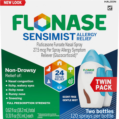 Flonase Sensimist Allergy Relief Nasal Spray for Non-Drowsy, 24-Hour Multi-Symptom Allergy Relief – 120 Sprays (Pack of 2)