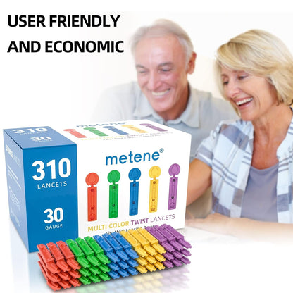 Metene Twist Top Lancets, 310-Count, 30-Gauge Diabetic Test Lancets, Multicolored