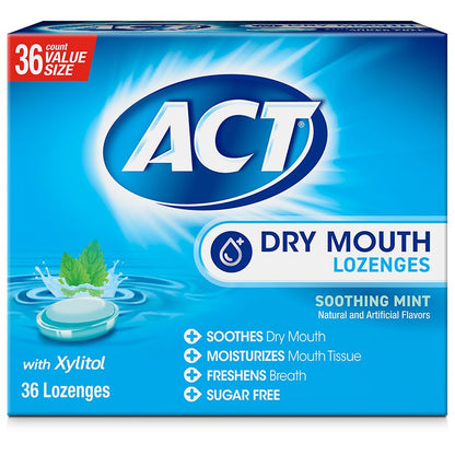 ACT Dry Mouth Moisturizing Lozenges – Soothing Mint Flavor, 36 Count