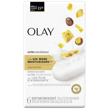 Olay Ultra Moisture Shea Butter Beauty Bar Soap – 6 Bars, 4 oz Each