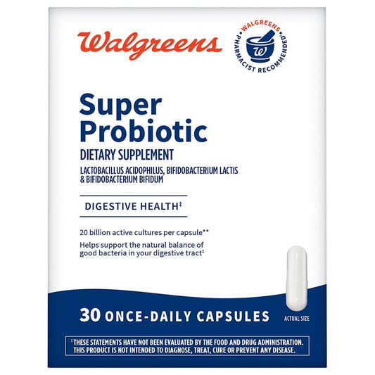 Walgreens Probiotic Capsules for Digestive Support – 20 Billion Active Cultures, 30 Capsules