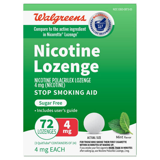 Walgreens Nicotine Polacrilex Lozenge, 4 mg Mint, 72 ea