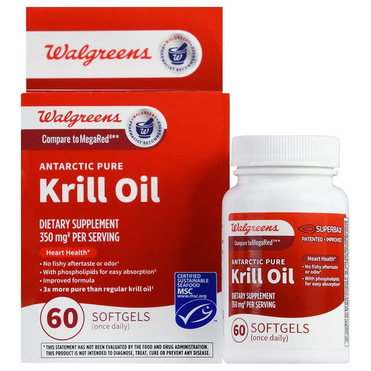 Walgreens Antarctic Pure Krill Oil 350 mg Softgels – 60 Count