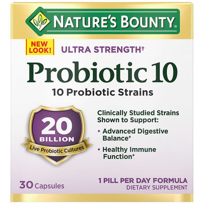 Nature's Bounty Ultra Strength Probiotic, 30 Capsules for Digestive Health