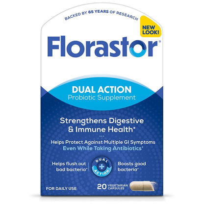 Florastor Daily Probiotic Capsules for Digestive Health – 20 Count