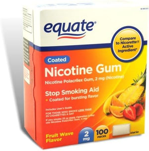 Equate Coated Fruit Nicotine Gum Stop Smoking Aid with Bonus, 4 mg, 100 Count