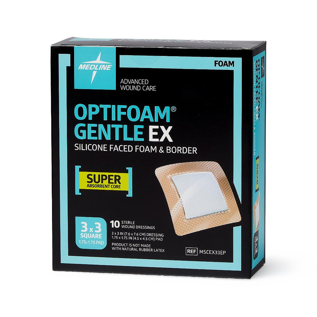 Optifoam Gentle EX Bordered Foam Dressing in Educational Packaging, 3" x 3" (10/box)